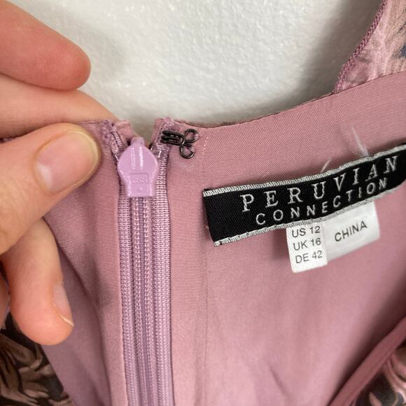 Peruvian Connection Womens 12 Pink Silk Babydoll Print Midi Dress Fairy Y2K Boho - Picture 5 of 9